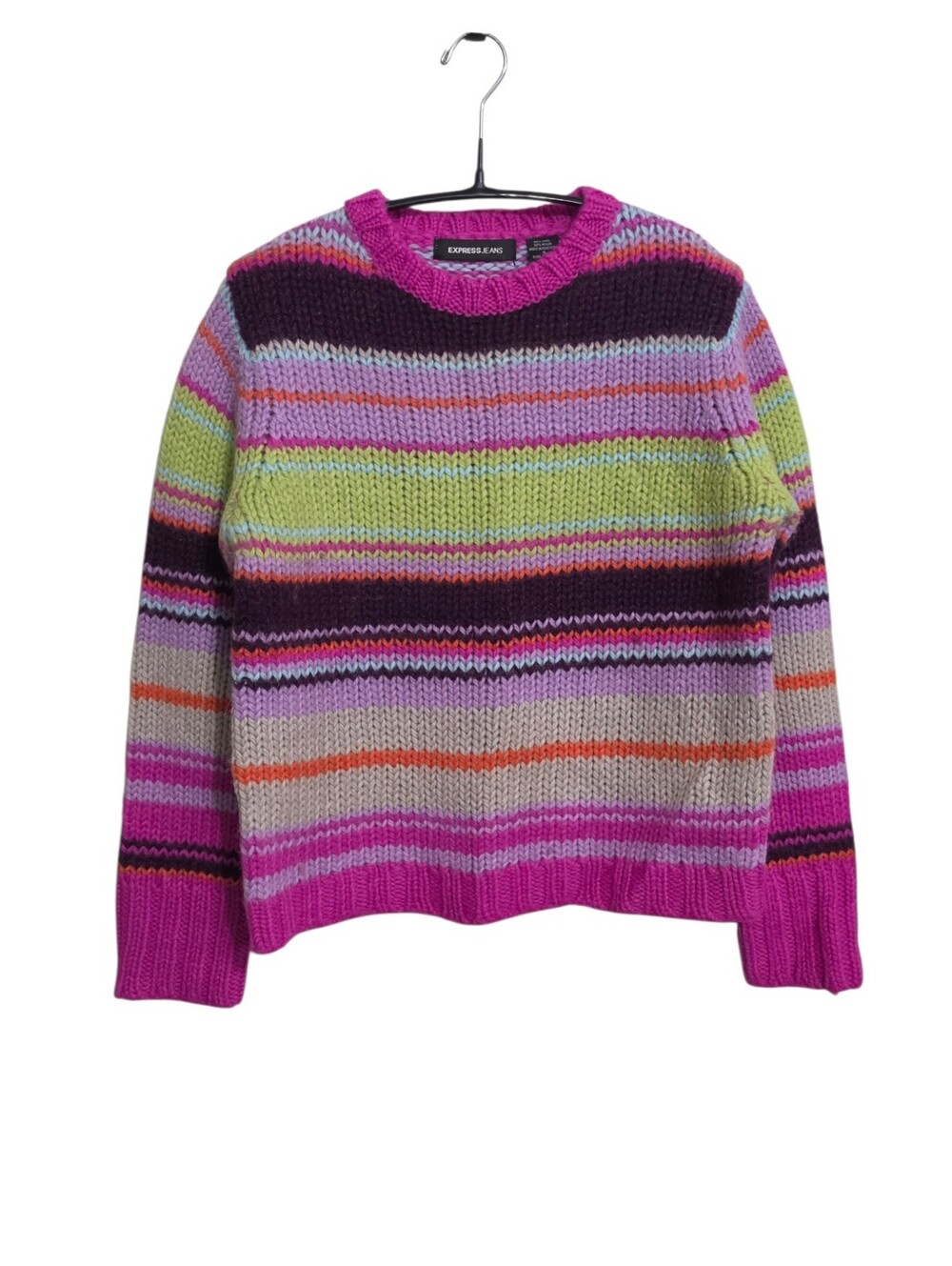 Vintage Y2K Express Chunky Sweater S Thick Wool Striped Rainbow